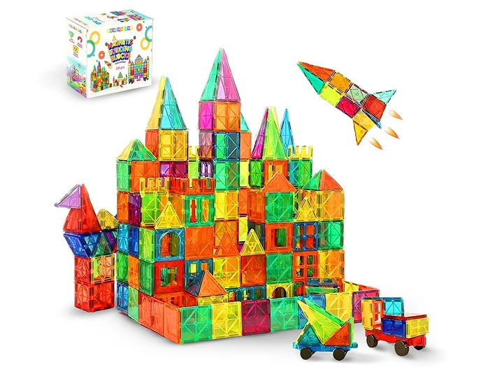 Kids Magnetic Tile Construction Set, Color Magnet Building Pieces.
